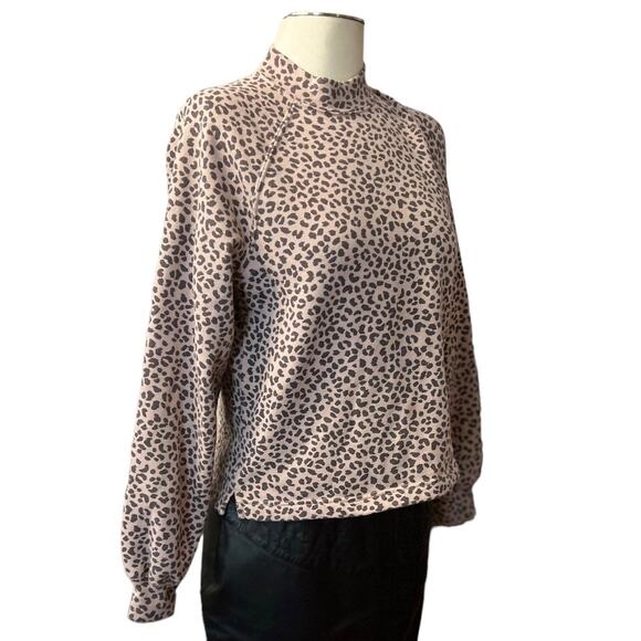 A&F Brown Tan Leopard Soft Collection Athleisure Mockneck Cozy Sweatshirt S - Picture 1 of 6